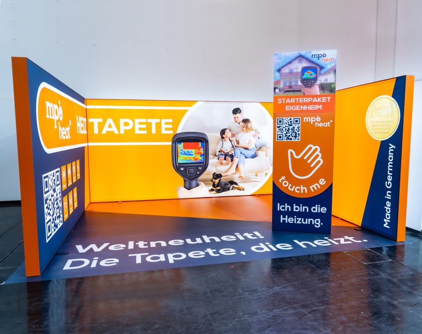Messestand für MPO-Tec GmbH auf der Bau2023 in München. Konzeption, Gestaltung, Umsetzung und Auf- / Abbau.